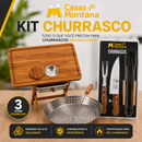 Kit Churrasco Completo 3 em 1 – Mesa Dobrável + Frigideira Inox + Kit Tramontina